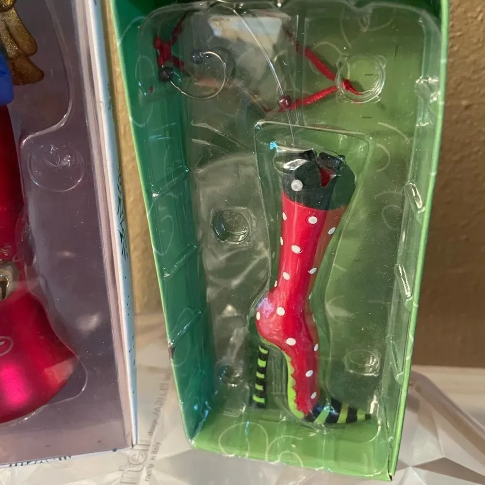Department 56 Angel with Bells Ornament Plus Dept Glass Boot Ornament